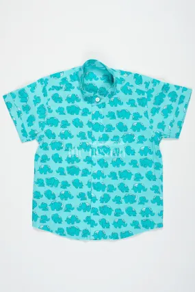 Boys Cotton Shirt Aqua Elephant Print Festive Shirts