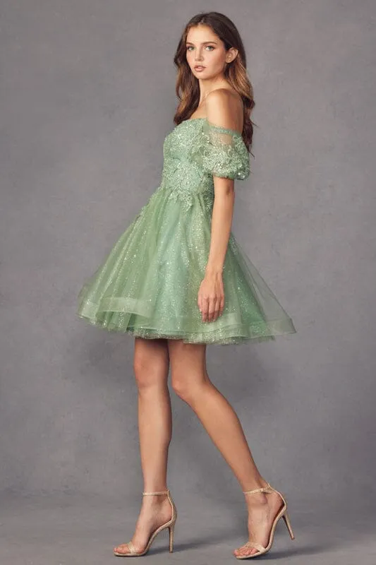 Glitter Short Off Shoulder Short Sleeve Dress by Juliet 886