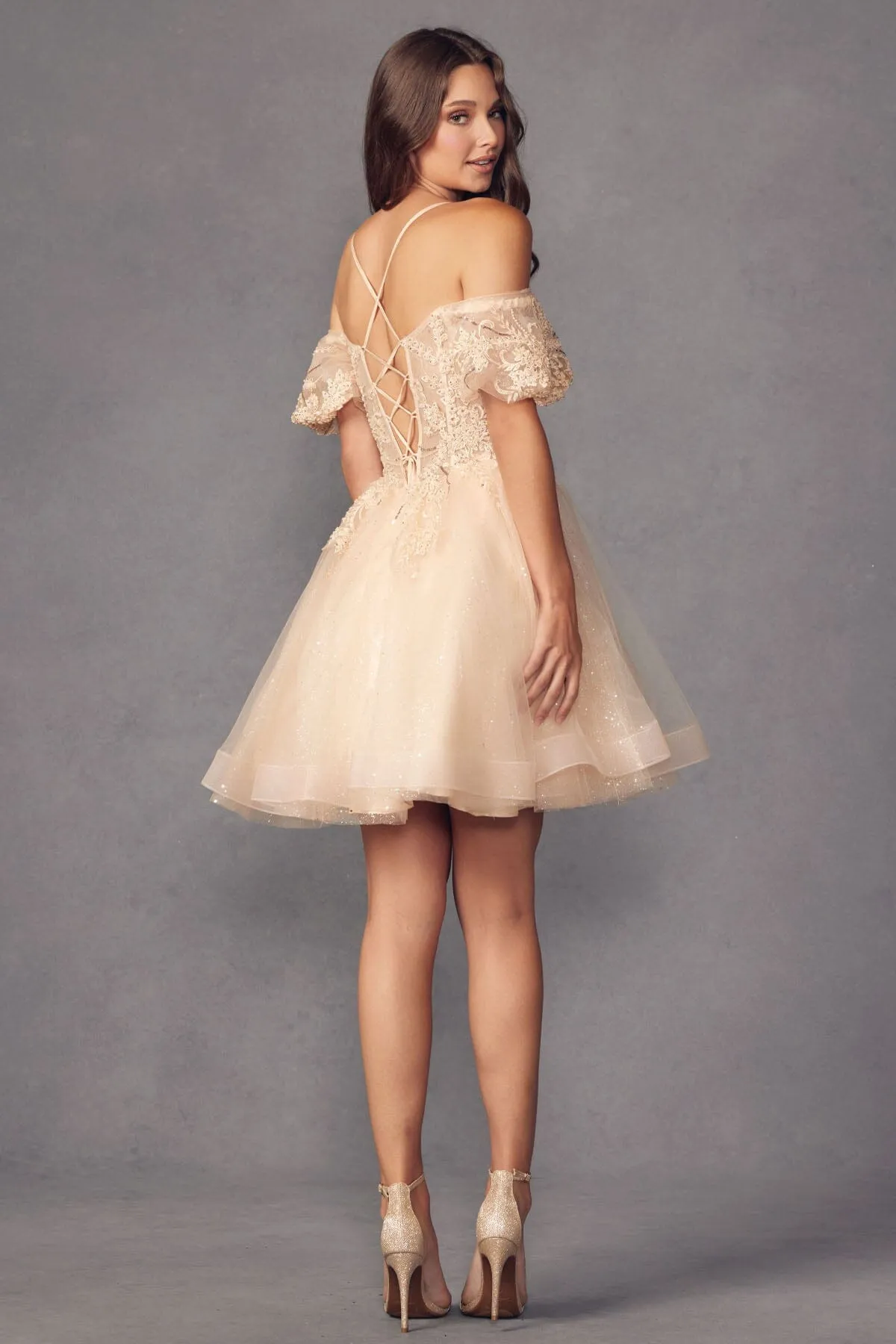 Glitter Short Off Shoulder Short Sleeve Dress by Juliet 886