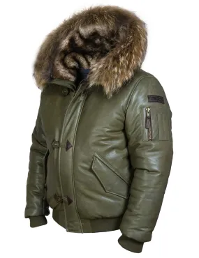Togo Winter Men`s Leather Parka olive Art. 517