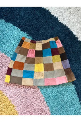 Vintage Colorful Patchwork Suede Skirt